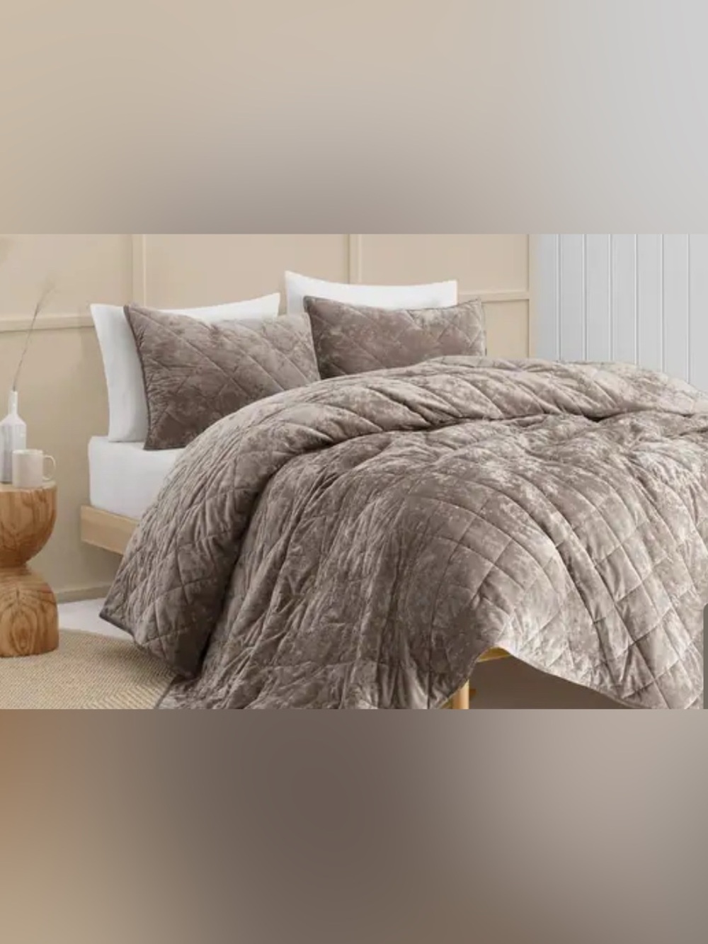 Diamond Stone Washed Velvet Geometric Full/Queen Quilt